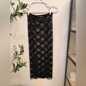 Elegant Black Lace Maxi Skirt - Sheer Overlay beach cover up